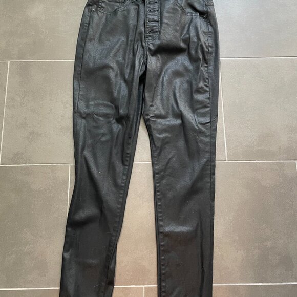 Express High Waisted Black Coated Button Fly Supersoft Skinny Jeans - Picture 3 of 7